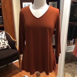 NWOT - Susan Graver sienna color v-neck top with chiffon peplum